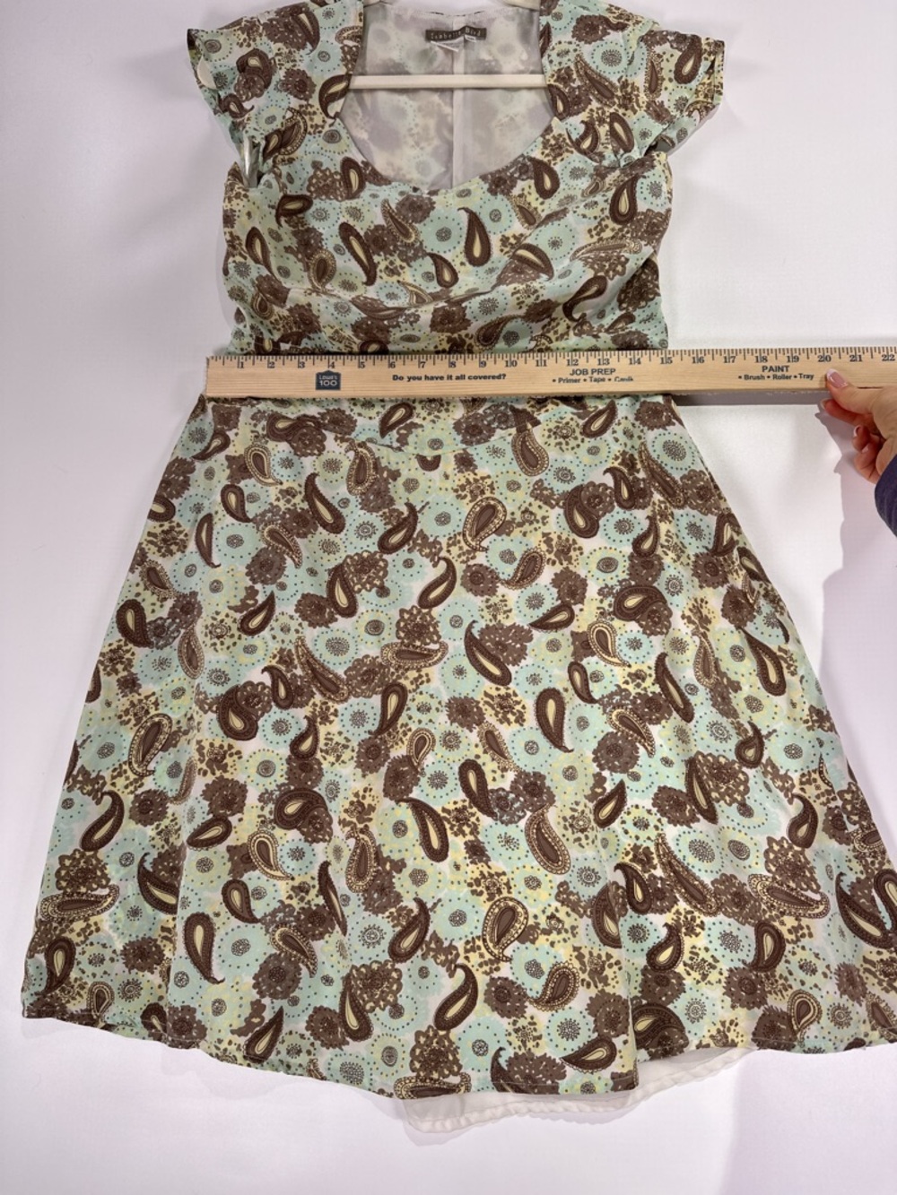Isabella Bird Fit And Flare Dress Cap Sleeve Silk Paisley Mint Brown 8P - Picture 10 of 12
